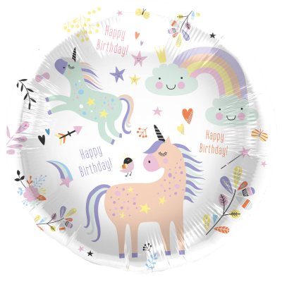 Circle "Happy Birthday" unicorns 45cm foil balloons
