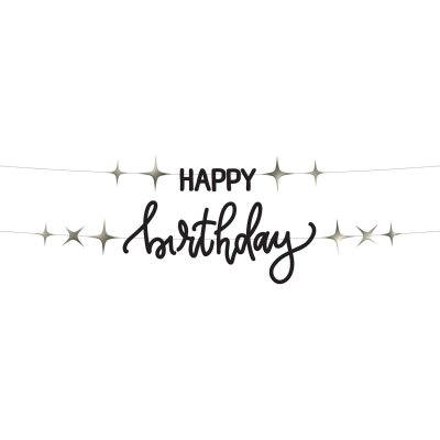 Hanging banner "Happy Birthday" black, 1.5m