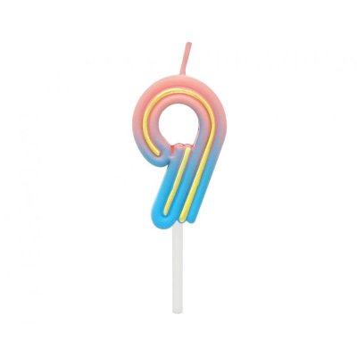 Cake candle "9" NEON colored, 4.4cm