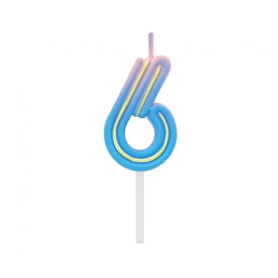 Cake candle "6" NEON colored, 4.4cm