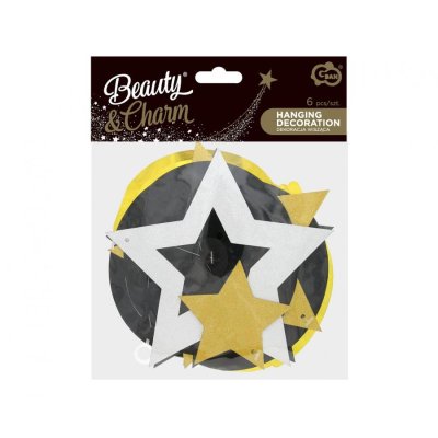 Paper hanging serpentine - Gold-black-silver stars, 6 pcs - 57308.jpg