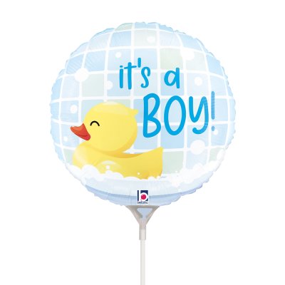 MINI Circle blue "ItÂ´s a boy!" with duck 9"/22cm foil balloon