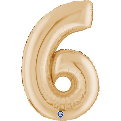 Number "6" light gold (66cm/26") foil balloon