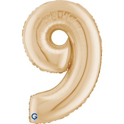 Number "9" light gold (66cm/26") foil balloon