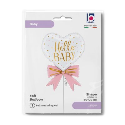 Heart with Pink Bow "Hello Baby" 30"/76cm foil balloon - 25712-p-b.jpg