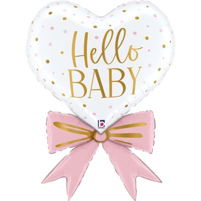 Heart with Pink Bow "Hello Baby" 30"/76cm foil balloon
