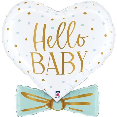 Heart with Blue Bowtie "Hello Baby" 29"/74cm Foil Balloon