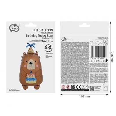 Birthday teddy bear 34x63cm - foil balloon - 105910.jpg