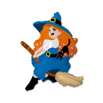 Witch on broom 104x91cm - foil balloon
