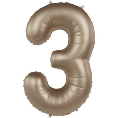 Number "3" satin gold 86cm foil balloon