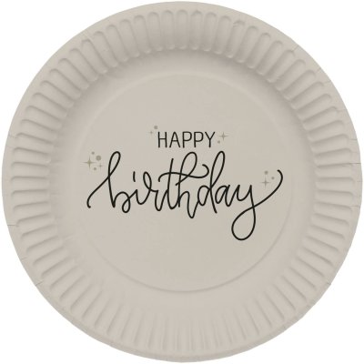 Paper plates FSC "Happy Birthday" cream 23cm, 8 pcs