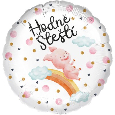 Circle with a pig "Hodně štěstí" 45cm foil balloon