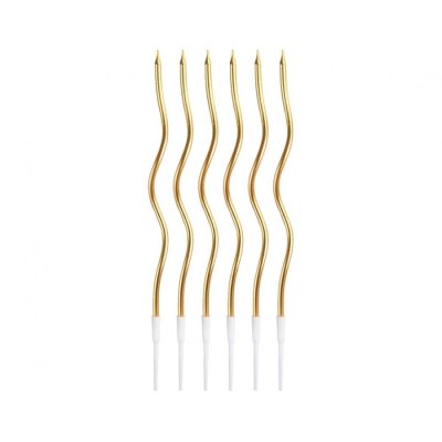 Golden wavy cake candles 16cm, 6 pcs