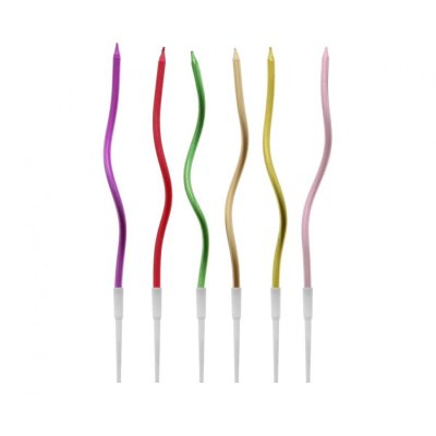 Cake candles wavy metallic - mix of colors 12.5cm, 6 pcs