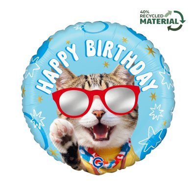 Round - Cool Cat Birthday 18"/46cm foil balloon - g78248-r18-cool-cat-birthday-rm-b.jpg