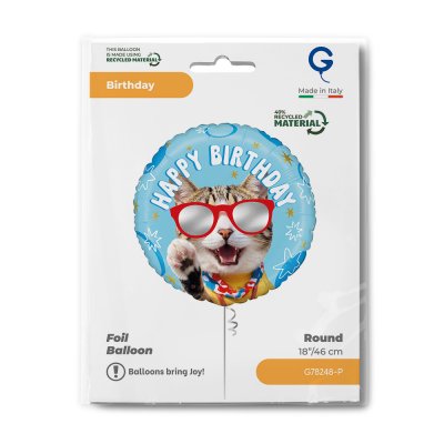 Round - Cool Cat Birthday 18"/46cm foil balloon - g78248-p-b.jpg