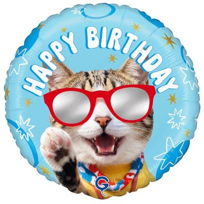 Round - Cool Cat Birthday 18"/46cm foil balloon