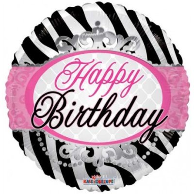 Circle Happy Birthday zebra 18"/46cm foil balloon