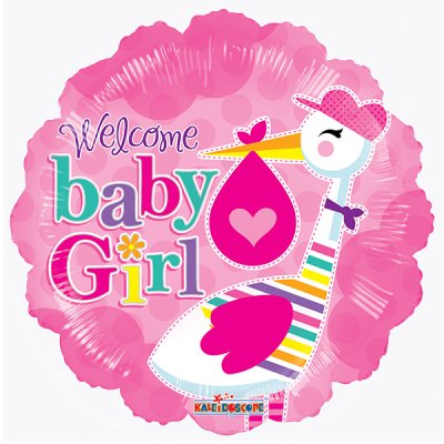 18" balloon round - Baby girl stork