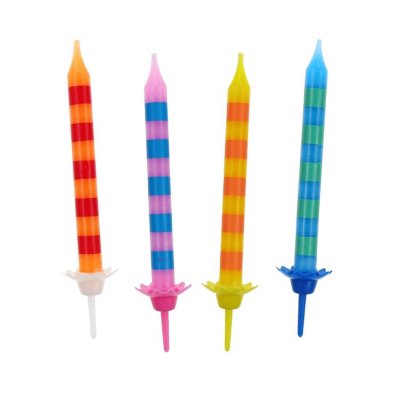 Birthday cake candles with stripes, 24 pcs, 4 colors