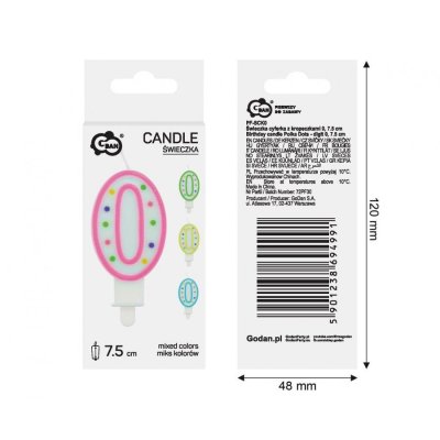 Cake candle number 0 with polka dots 7.5 cm - 95160.jpg