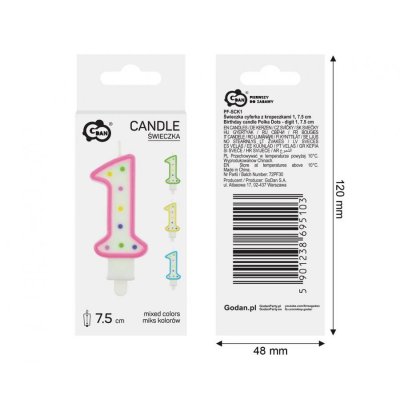 Cake candle number 1 with polka dots 7.5 cm - 95151.jpg