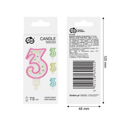 Candle number with dots 3, 7.5 cm - 95153.jpg