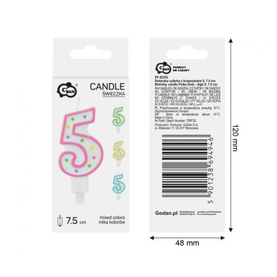 Candle number with dots 5, 7.5 cm - 95155.jpg