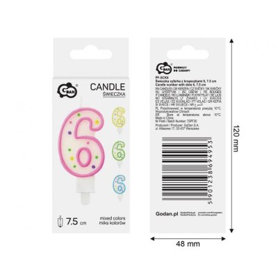 Candle number with dots 6, 7.5 cm - 95156.jpg