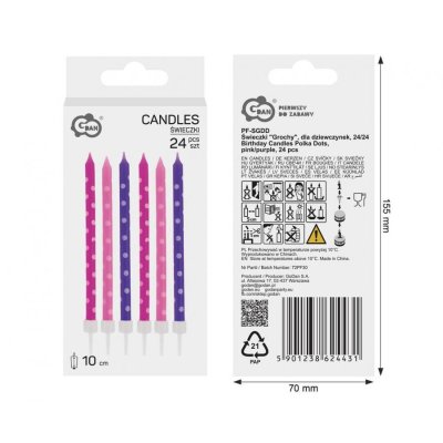 Birthday Candles Polka Dots, pink/purple, 24 Pcs - 98829.jpg