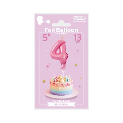 Cake foil balloon 5" number 4, pink - pink 4 b.jpg