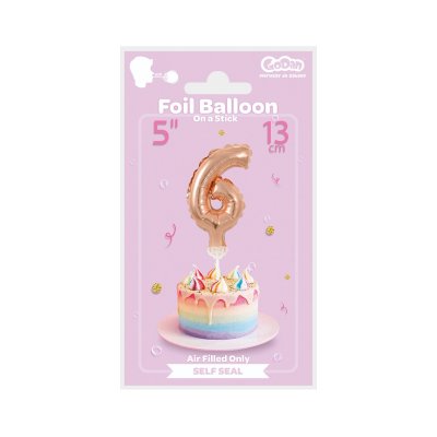 Cake foil balloon 5" number 6, rosegold - gold 6 b.jpg