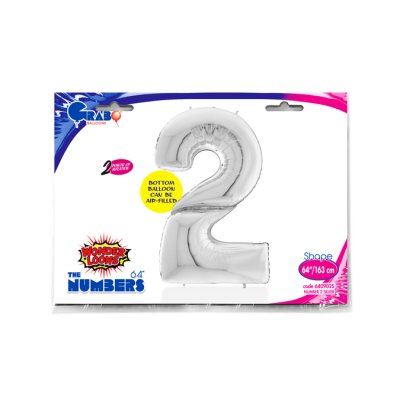 Number 2 Silver Giant (163cm,64") foil balloon - 640902S-P-Packaged.jpg
