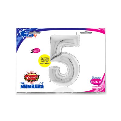 Number 5 Silver Giant (163cm,64") foil balloon - 640905S-P-Packaged.jpg