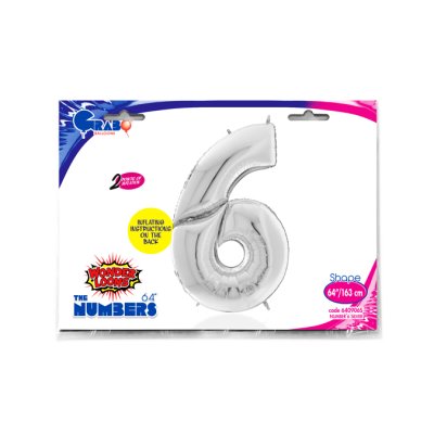 Number 6 Silver Giant (163cm,64") foil balloon - 640906S-P-Packaged.jpg