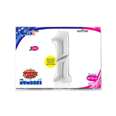 Number 1 Silver Giant (163cm,64") foil balloon - 640901S-P-Packaged.jpg