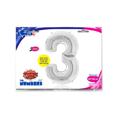 Number 3 Silver Giant (163cm,64") foil balloon - 640903S-P-Packaged.jpg