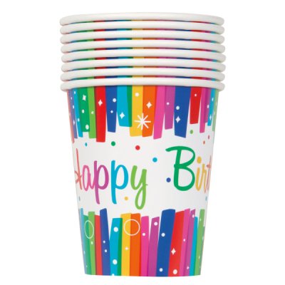 Paper Cup - Rainbow Ribbons Birthday, 8pcs - 49566 2.jpg