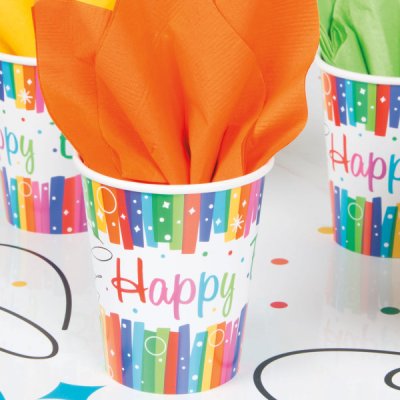 Paper Cup - Rainbow Ribbons Birthday, 8pcs - 49566 3.jpg