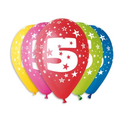 Balloons 30cm/12" Pastel print number 5 (100pcs)