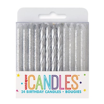 Cake candles - silver sprinkles and spirals, 24 pcs - 19975.jpg