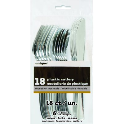 Cutlery plastic - silver, 18 pcs - 30260.jpg