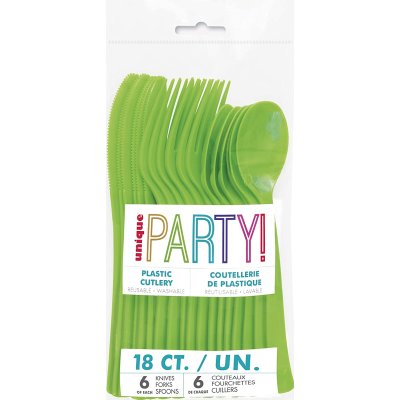 Plastic cutlery - green, 18 pcs
