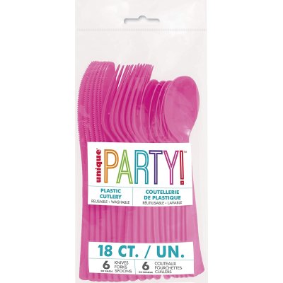 Plastic cutlery - pink, 18 pcs - 39490.jpg