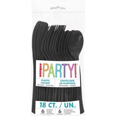 Plastic cutlery - black, 18 pcs