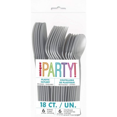 Cutlery plastic - silver, 18 pcs. - 39506.jpg