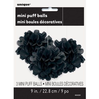 Pom pom - black decorative hanging 3pcs, 23cm - 642202.jpg