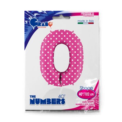 Number 0 Pink Polka Dots (102cm,40") foil balloon - 840PF-P-Packaged.jpg