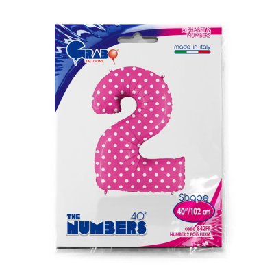 Number 2 Pink Polka Dots (102cm,40") foil balloon - 842PF-P-Packaged.jpg