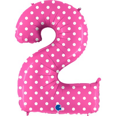 Number 2 Pink Polka Dots (102cm,40") foil balloon